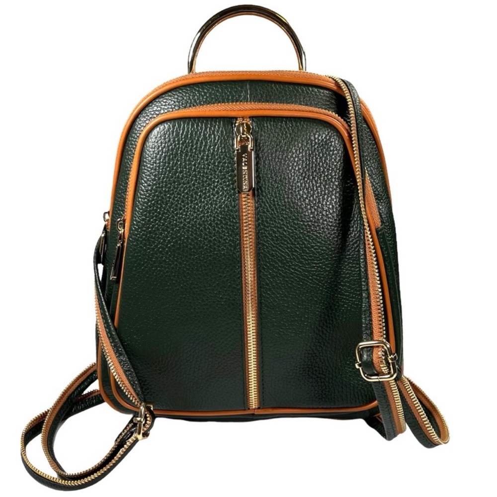NWT Valentina Pebbled Leather Convertible Backpack Sling Bag Hunter Green
